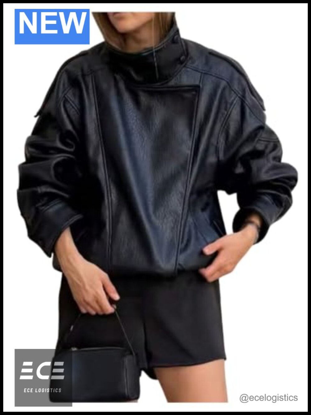 Oversized Faux Leather Jacket Long Sleeve Zip Up Aviator Women's Outerwear